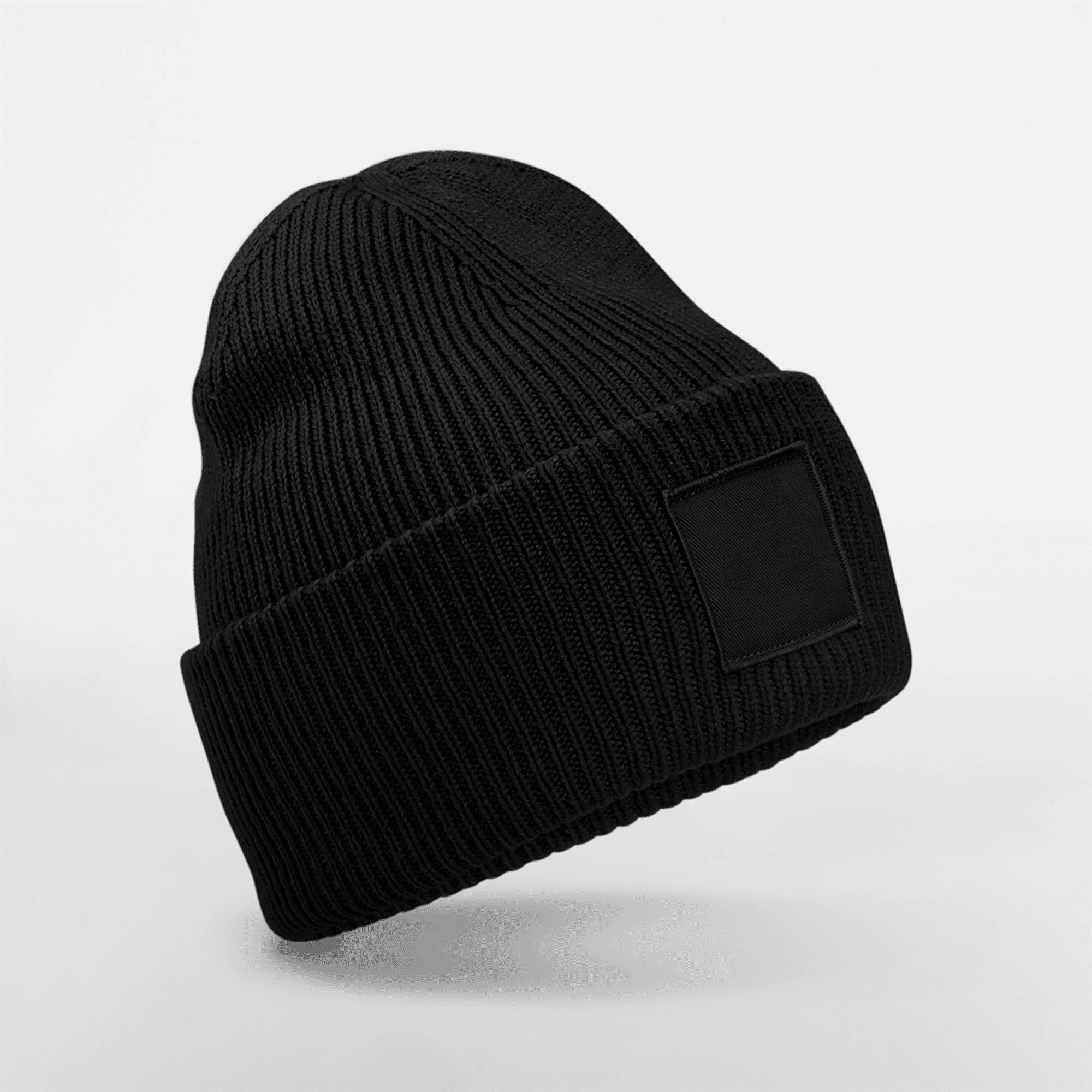Bonnet à large revers avec patch ton sur ton — coloris Black (Noir)