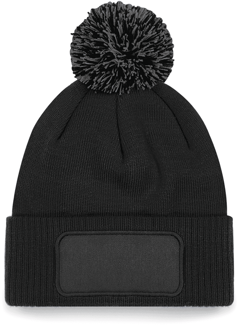 Bonnet à pompon patch Snowstar® — coloris Black / Graphite Grey (Noir)