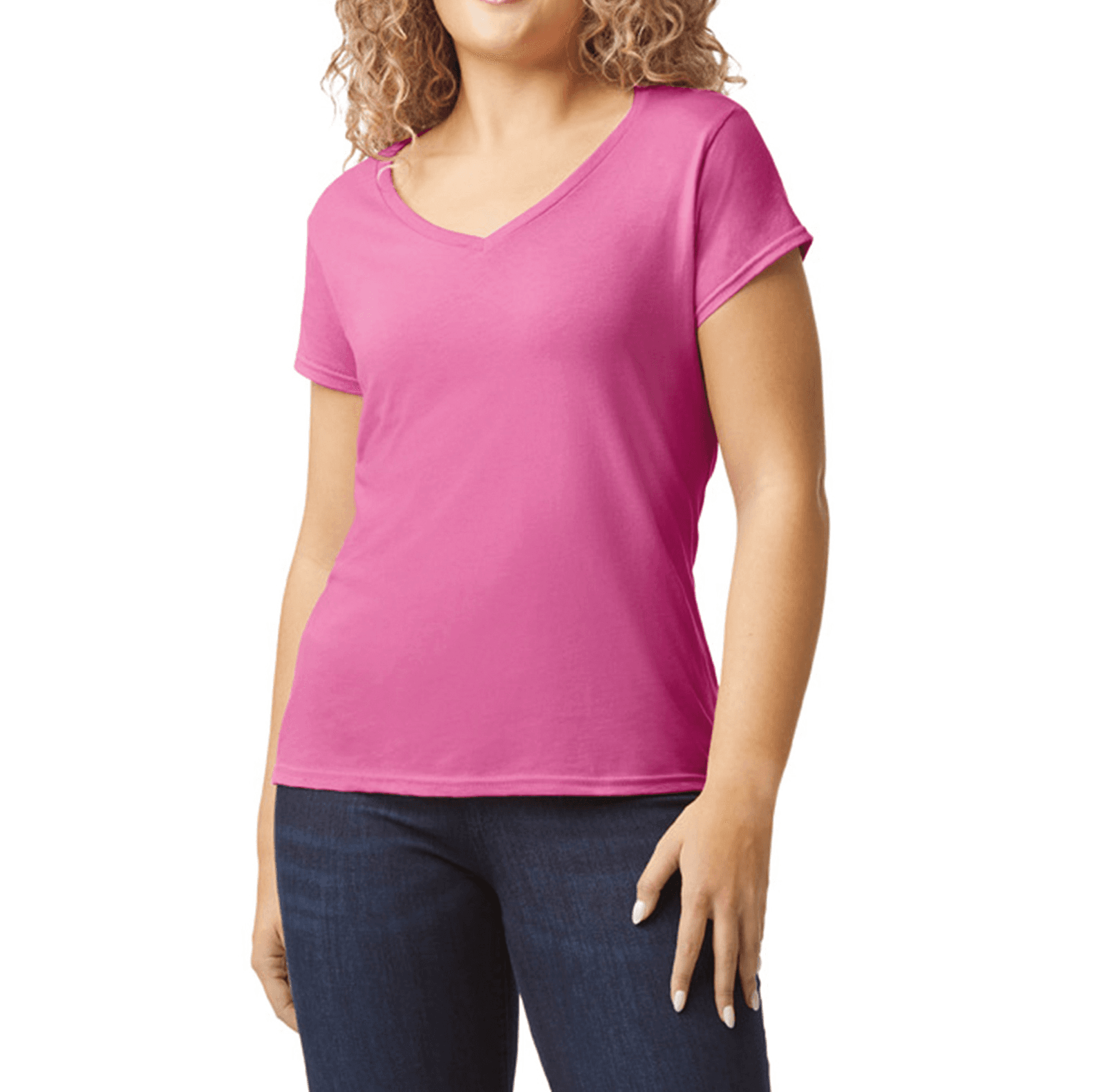 T-shirt femme col v Softstyle — coloris Azalea (Rose)