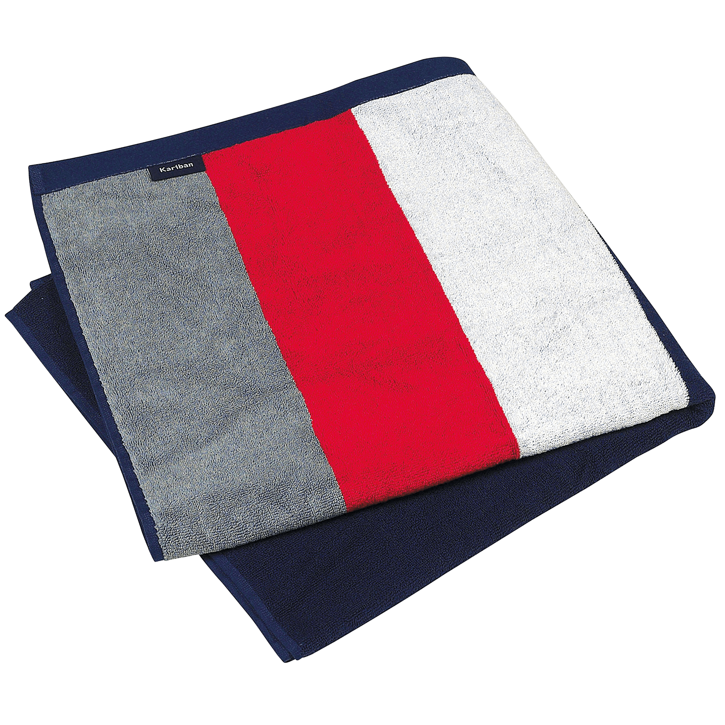 Drap de plage rayé — coloris Grey/Red/White/Navy (Bleu)