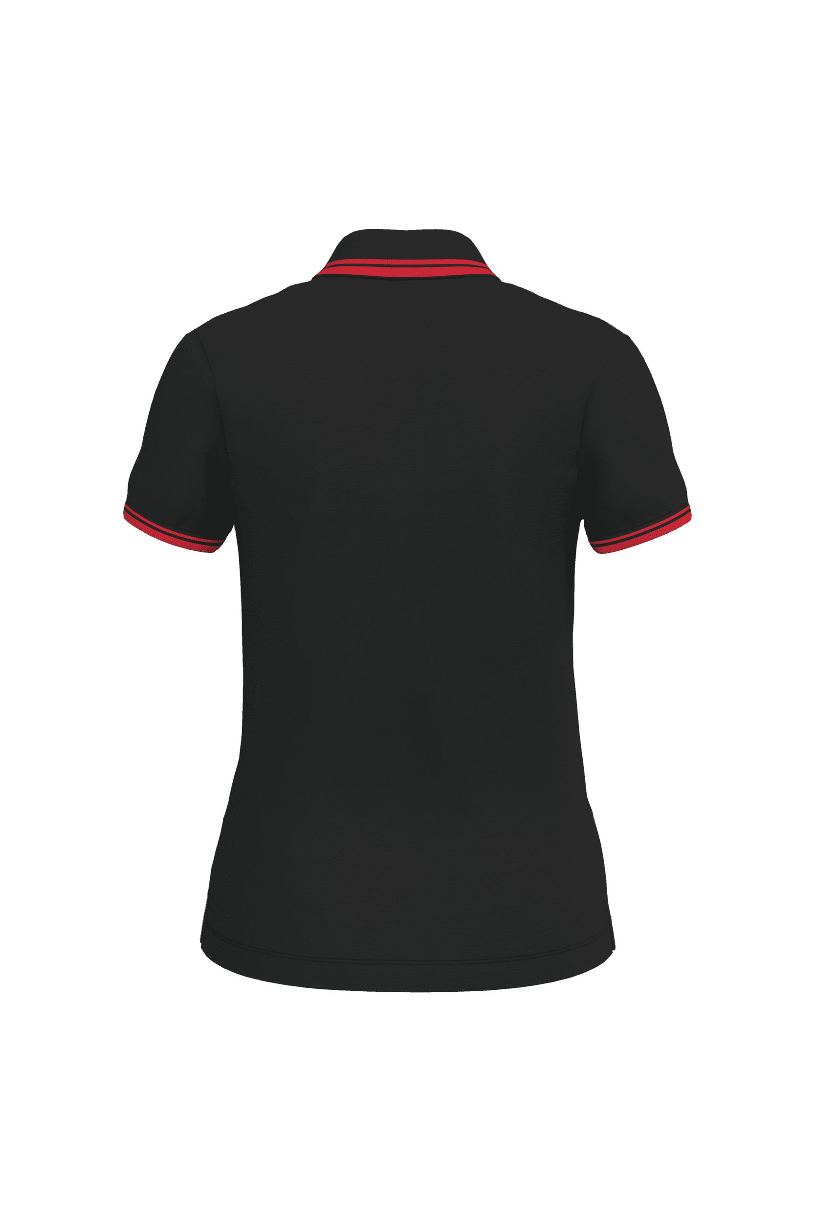 Polo femme manches courtes à liserés contrastés — coloris Black / Red (Noir)