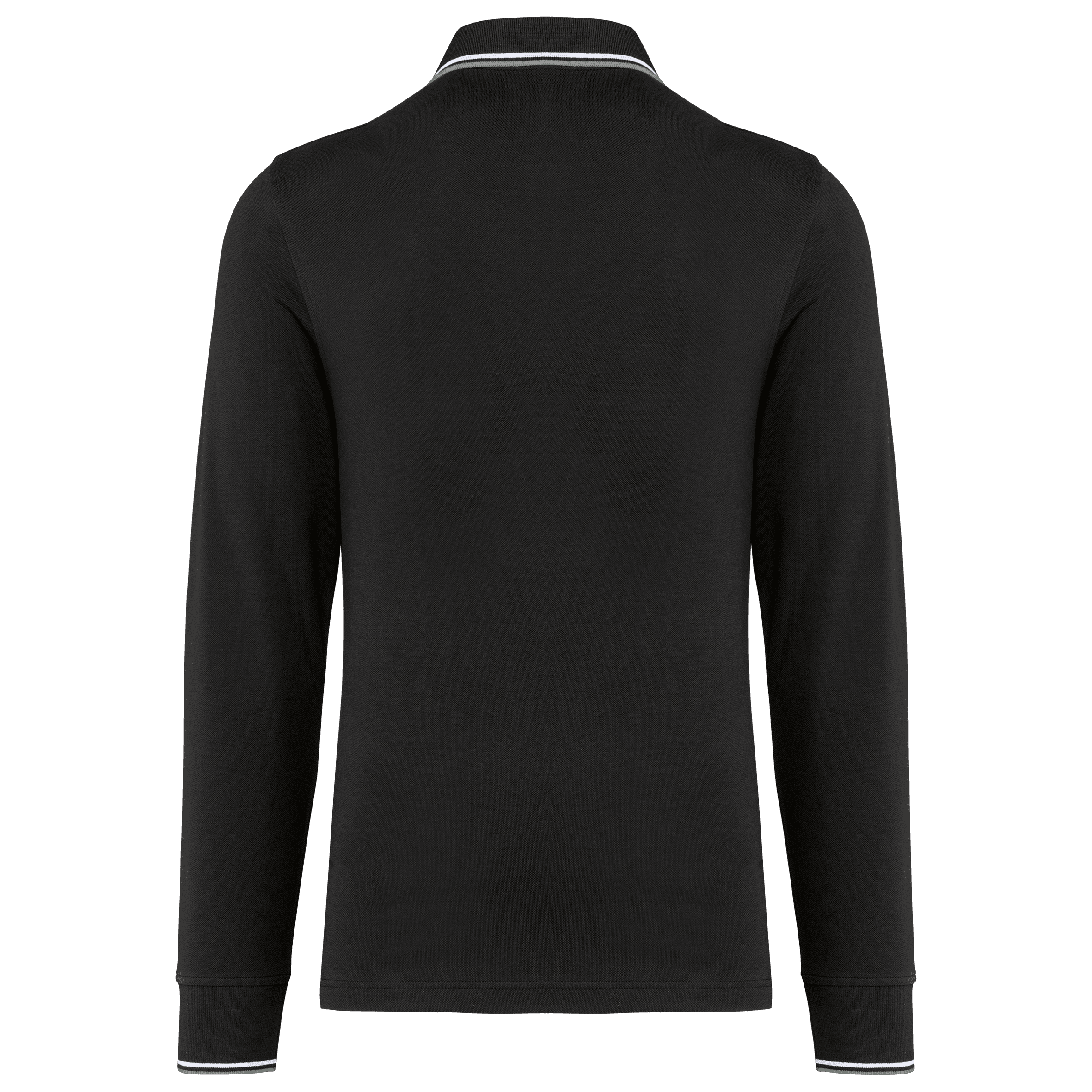 Polo maille piquée manches longues homme — coloris Black / Light Grey / White (Noir)