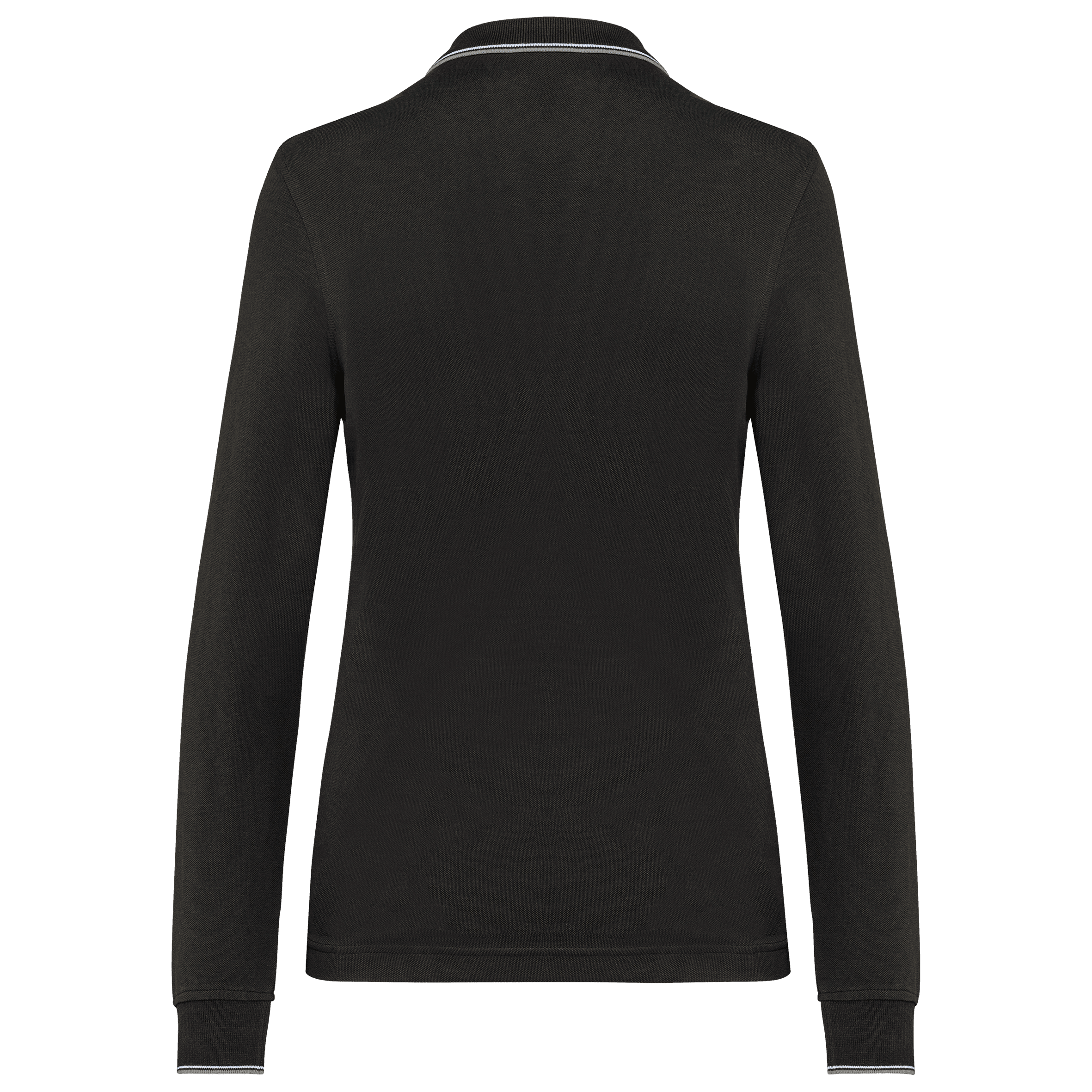 Polo maille piquée manches longues femme — coloris Black / Light Grey / White (Noir)
