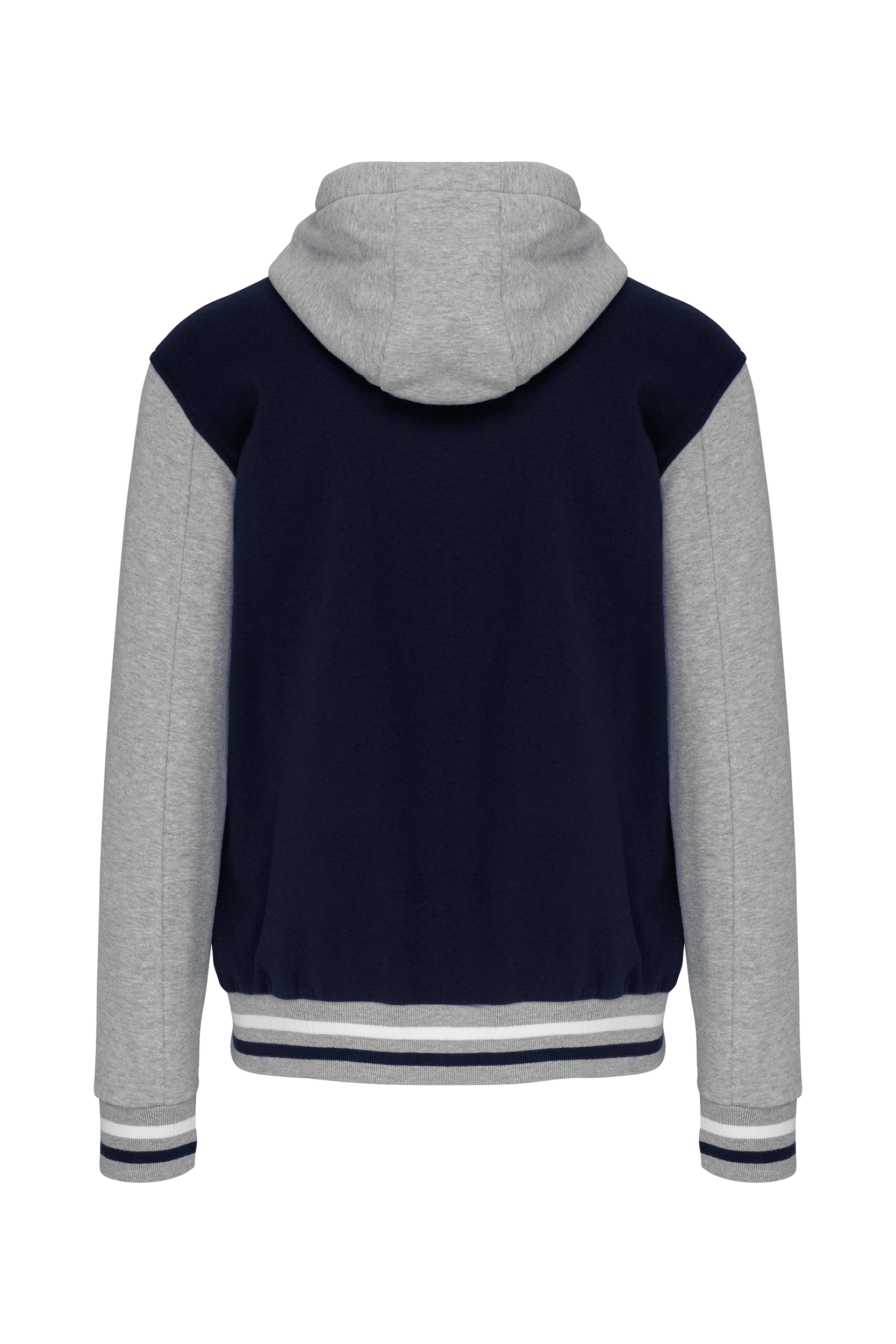 Blouson Teddy à capuche unisexe — coloris Navy / Oxford Grey / White (Bleu)