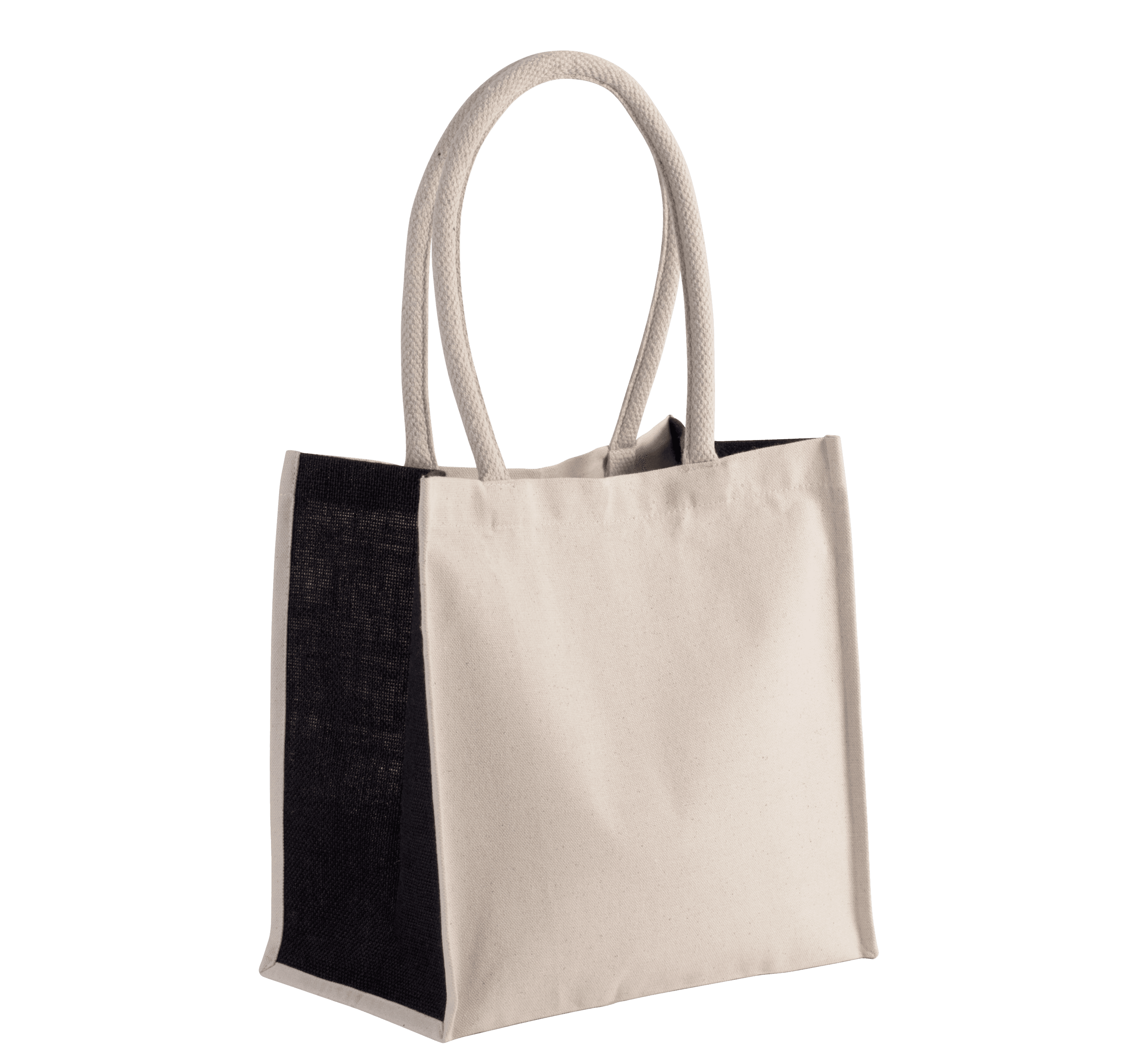 Sac cabas en coton / jute - 17 L — coloris Natural / Black (Beige)