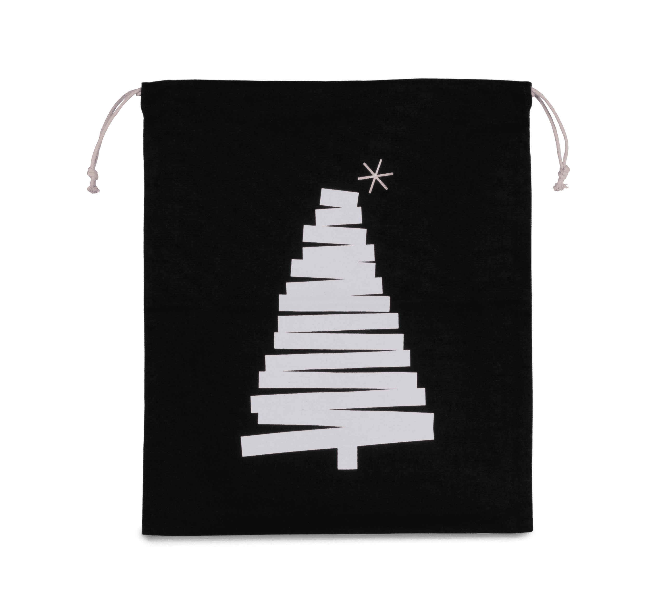 Sac coton à cordon motif sapin — coloris Black (Noir)