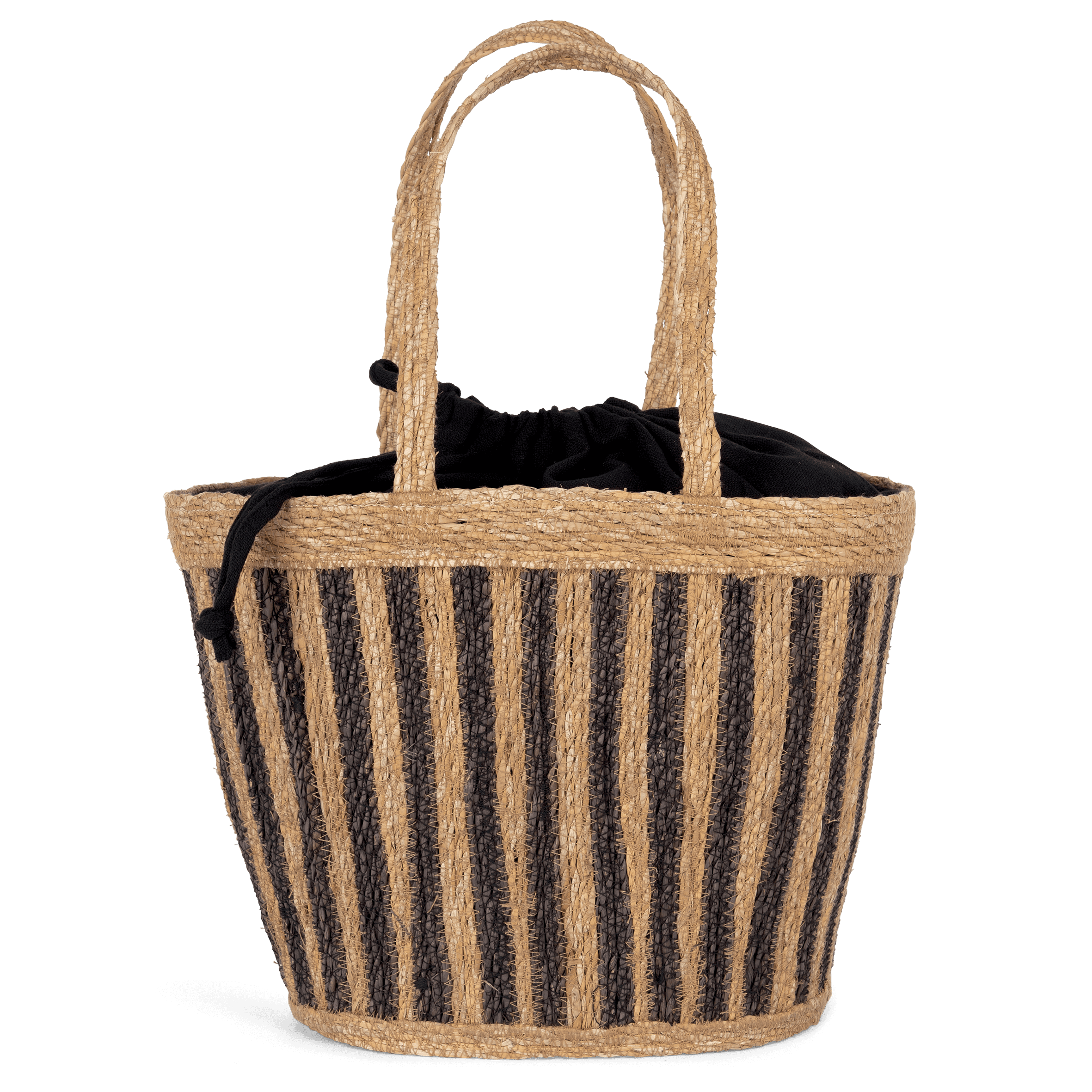 Sac panier rayé en jonc de mer — coloris Striped Seagrass Black / Black Night (Motifs)