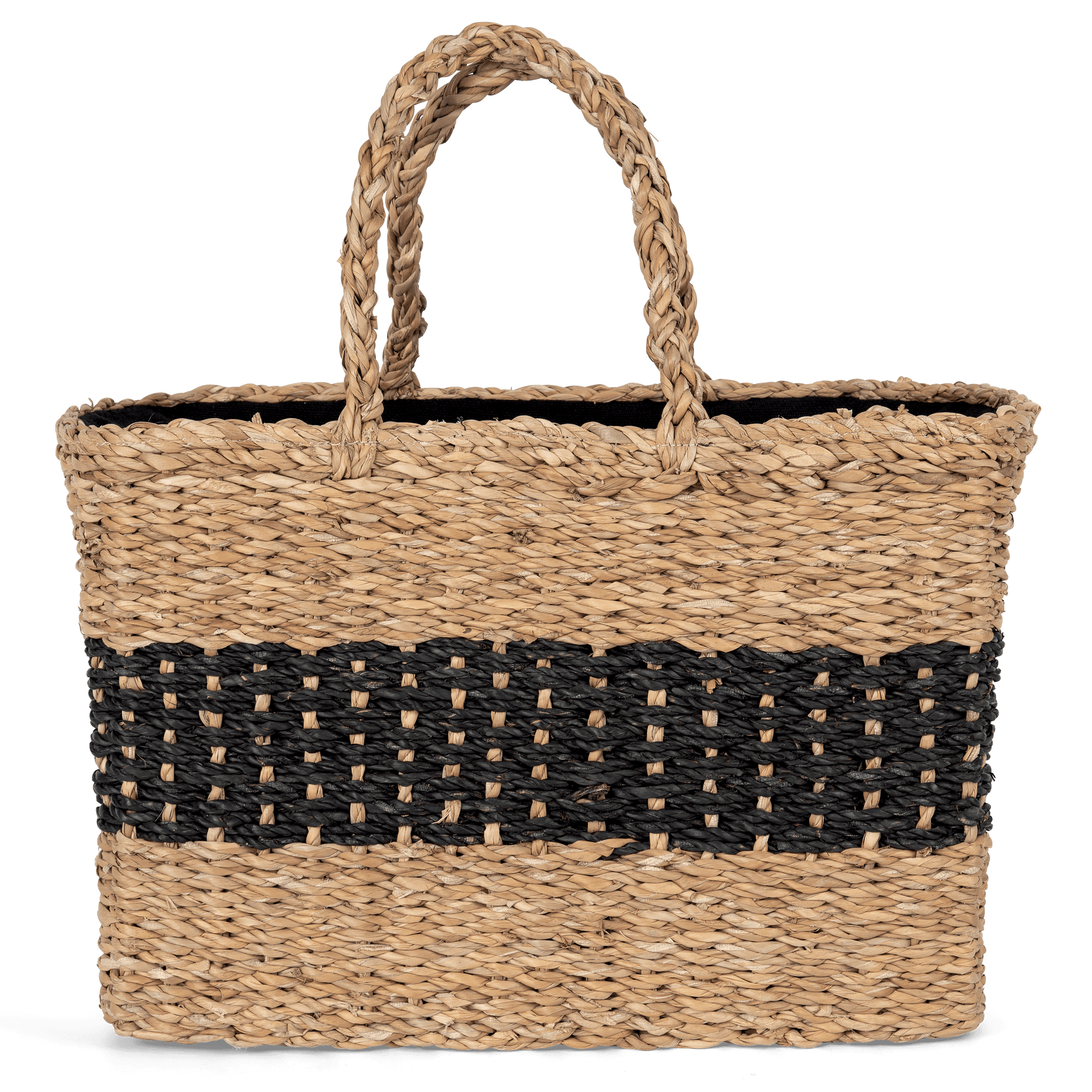 Sac panier en jonc de mer — coloris Striped Seagrass Black / Black Night (Noir)
