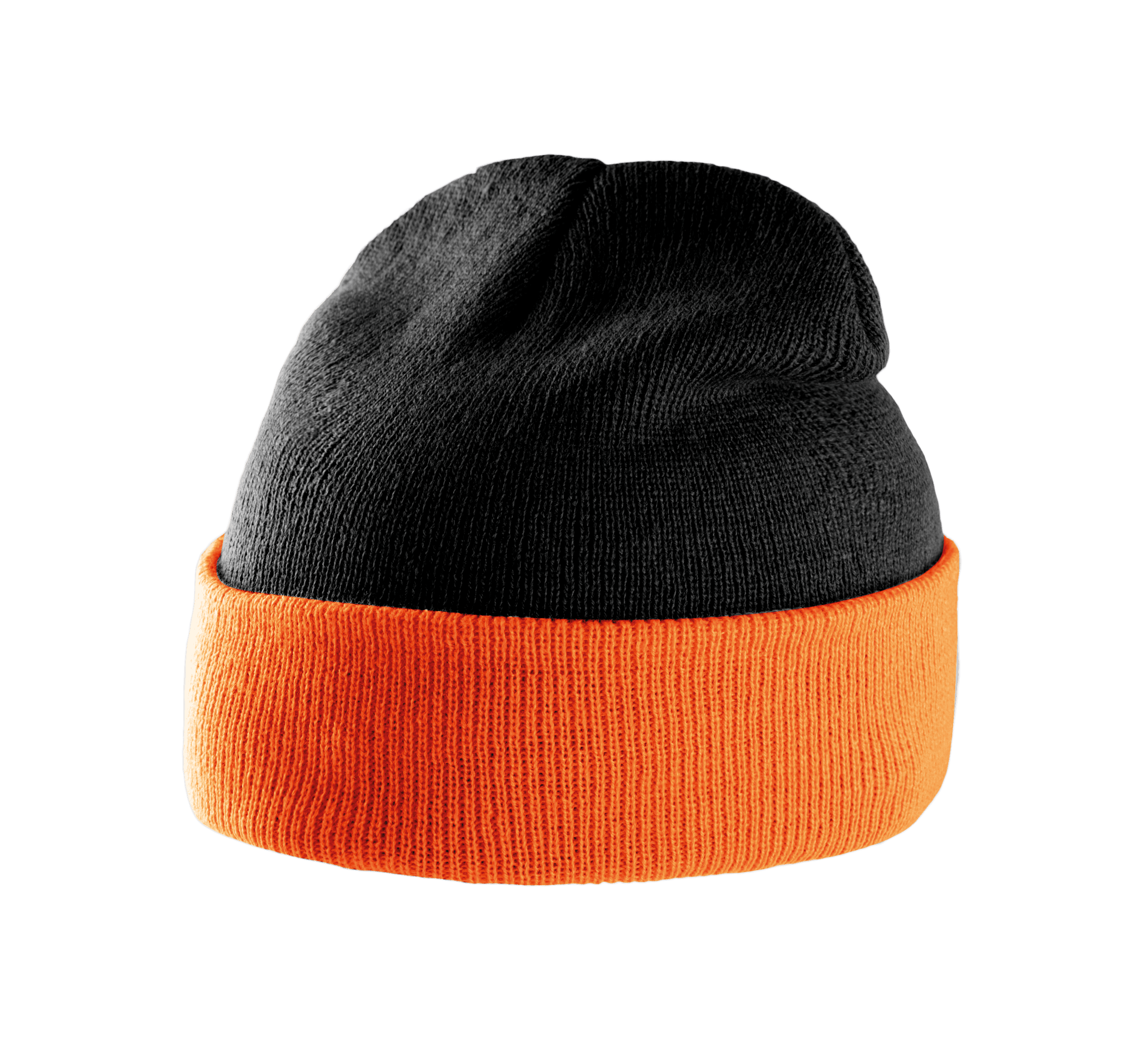 Bonnet bicolore avec revers — coloris Black / Orange (Noir)