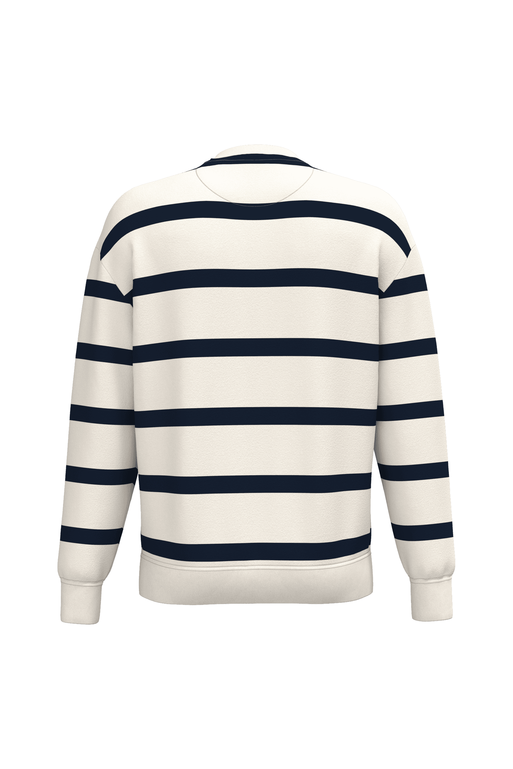 Sweat-shirt écoresponsable à col rond à rayures et épaules tombantes unisexe — coloris Ivory/ Navy blue stripes (Bleu)
