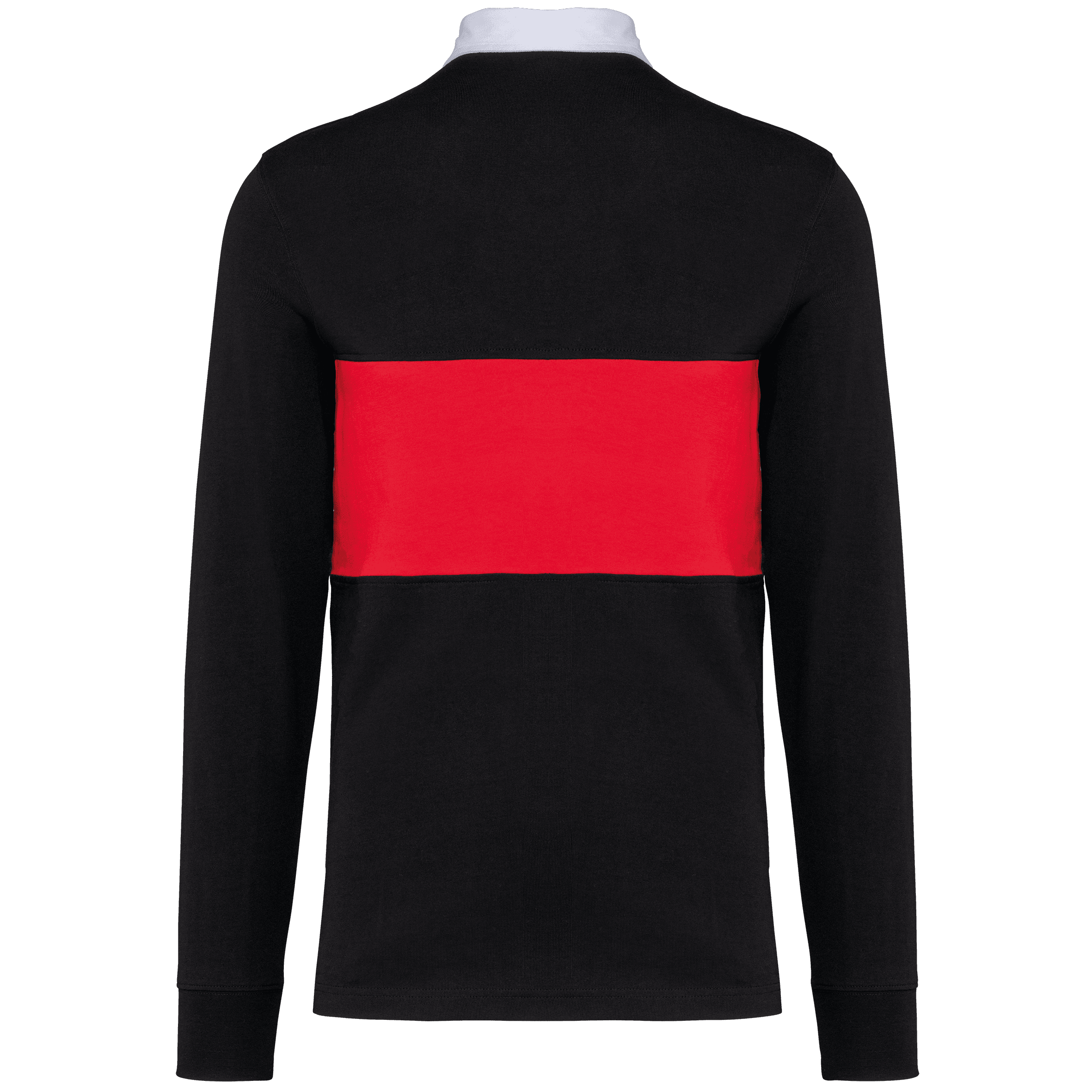 Polo Rugby manches longues — coloris Black / Sporty Red (Noir)