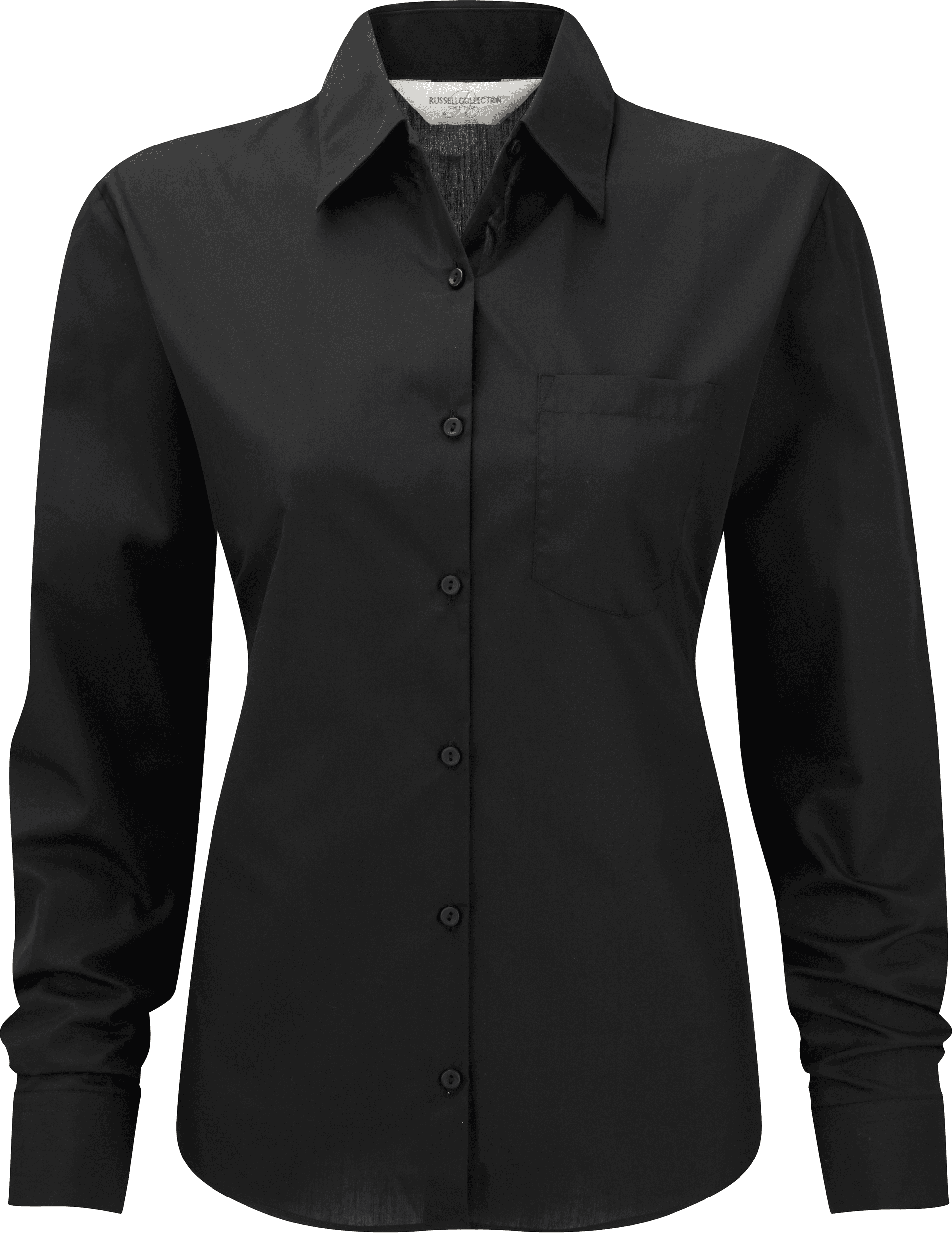 Chemise femme popeline polycoton manches longues — coloris Black (Noir)