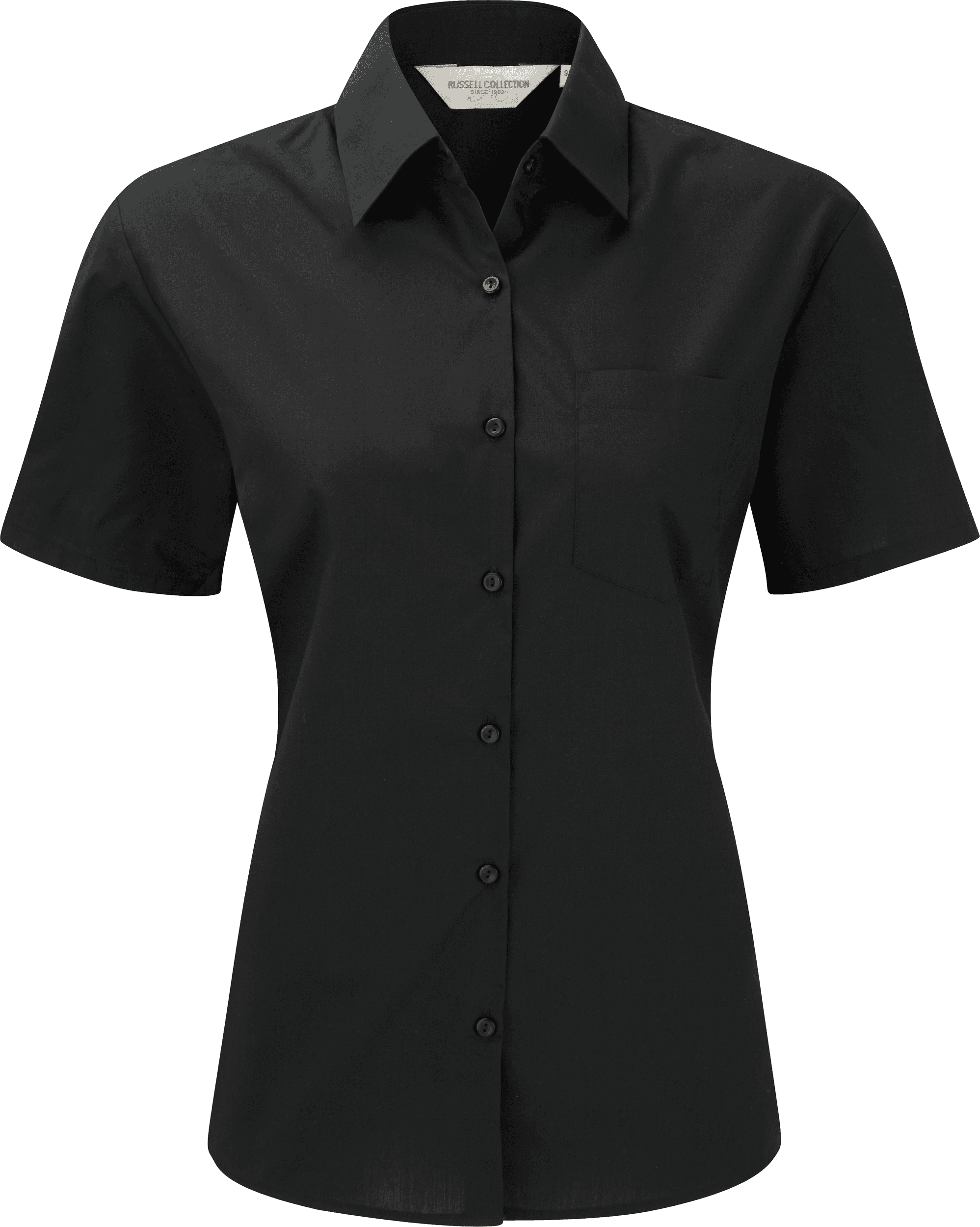 Chemise femme popeline polycoton manches courtes — coloris Black (Noir)
