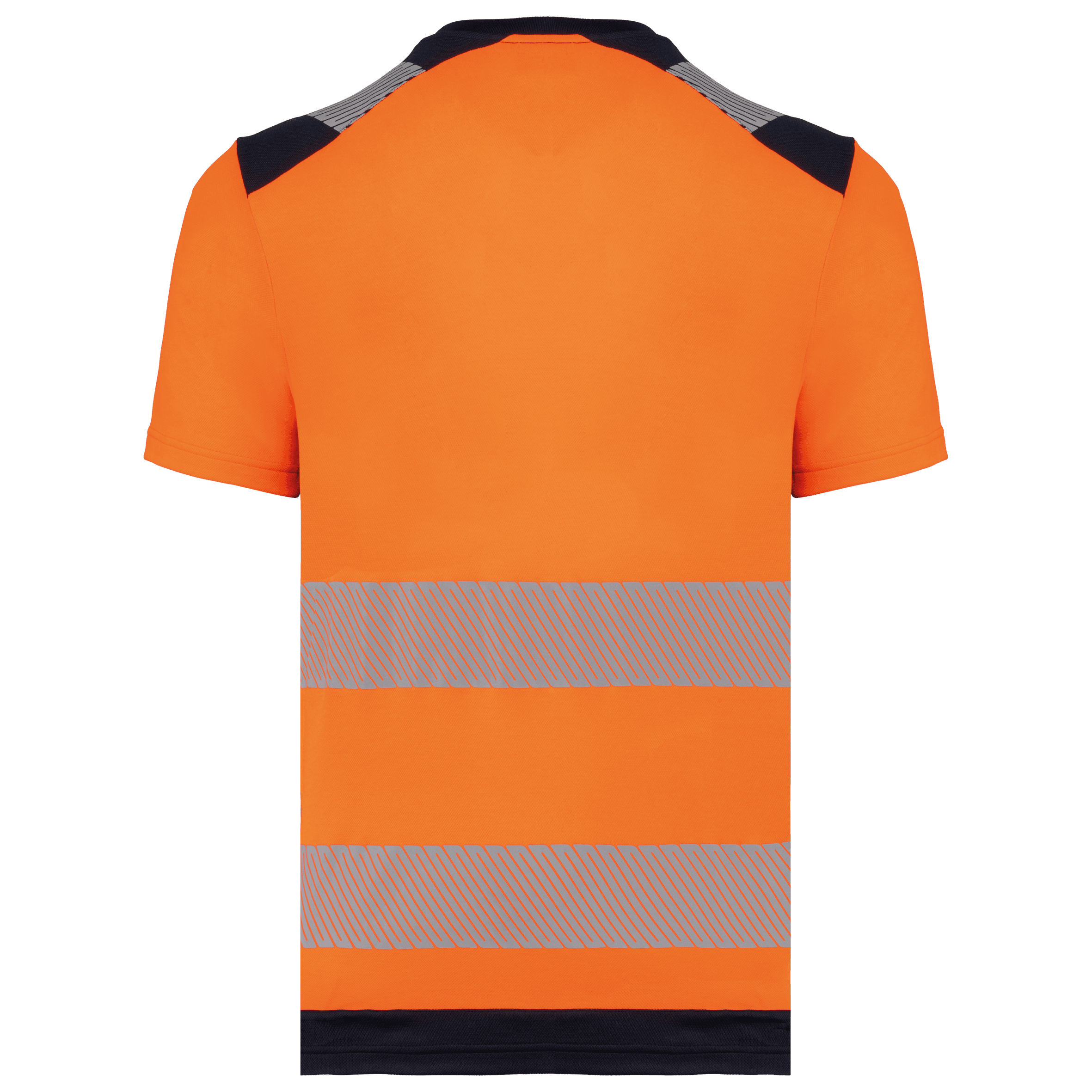 T-shirt de sécurité recyclé manches courtes unisexe — coloris Hi Viz Orange / Navy