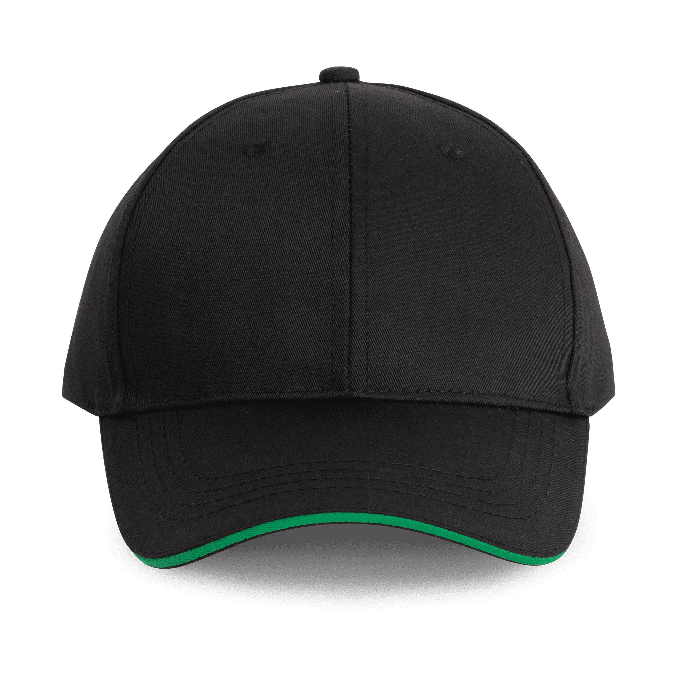 Casquette sandwich contrasté 6 panneaux — coloris Black / Kelly Green (Noir)