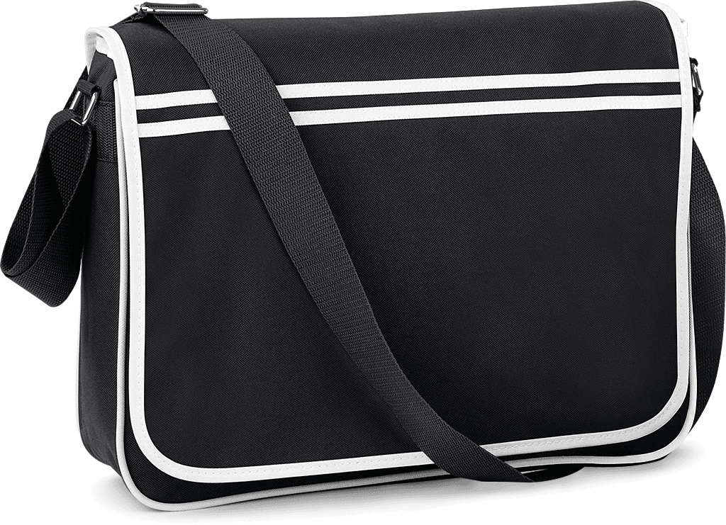 Sac messenger rétro — coloris Black / White (Noir)