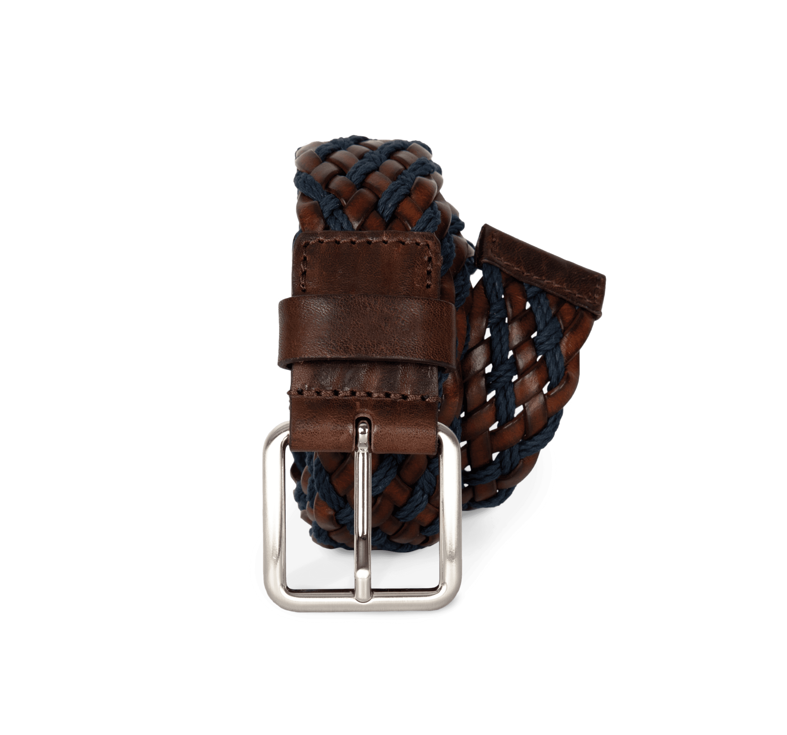 Ceinture tressée bicolore — coloris Dark Brown / Light Navy (Marron)