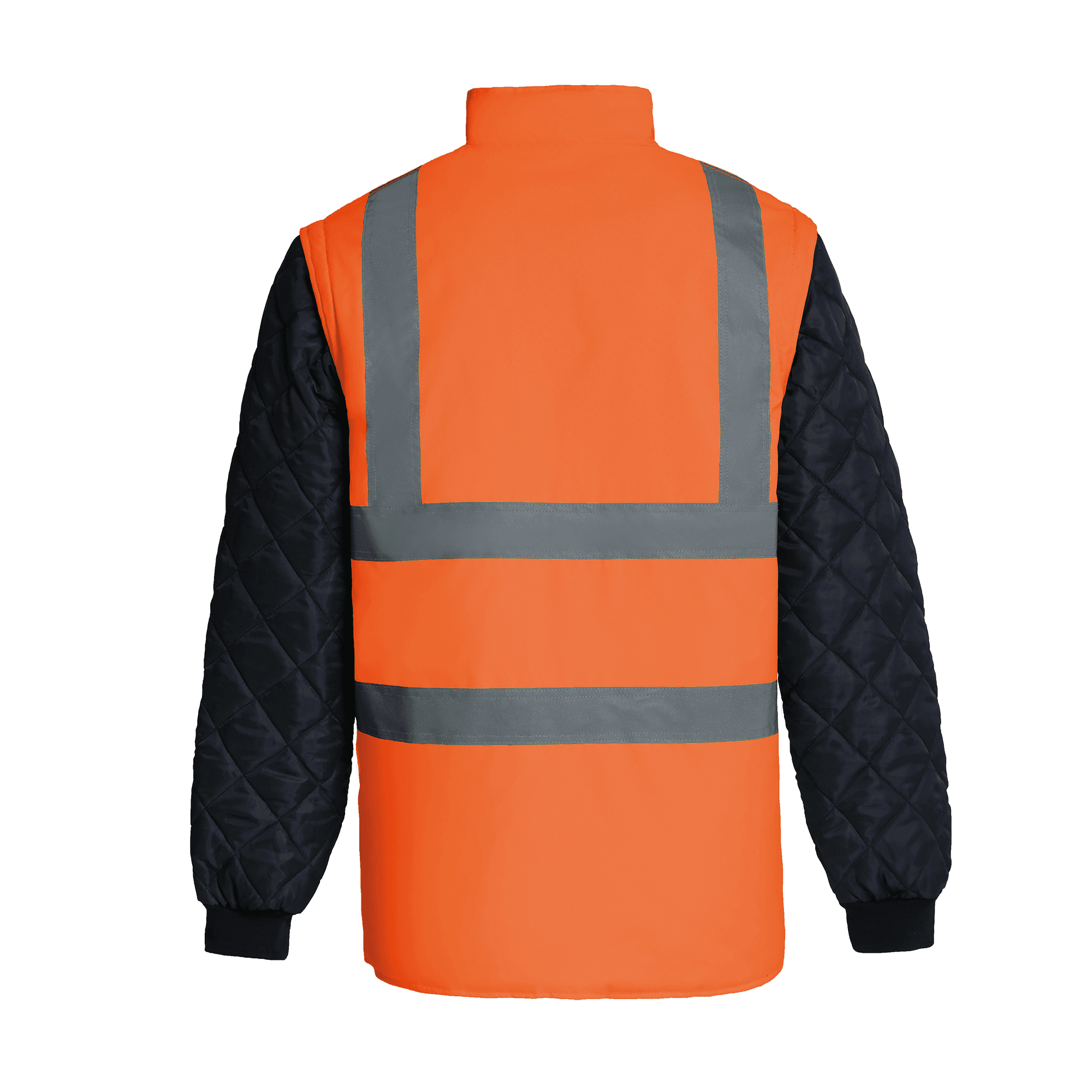Veste matelassée haute visibilité avec manches détachables — coloris Hi Vis Orange / Navy (Bleu)